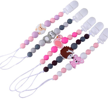 Hot Sale Silicone Teething Pacifier Clips Baby Pacifier Chain Silicone Loose Beads Variety Animal Cartoon Molar Teether Toy Gift