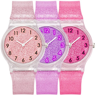 Hot Sale The New Transparent Glitter Plastic Strap The Dial Fashion Children Watch Trend Kids Watches