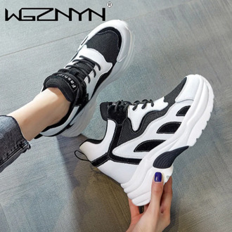 Hot Sellers Style Platform Women Sneakers Thick Sole Casual Shoes Woman Trendy Leather Shoes Wedge Heels Chunky Sneakers Woman