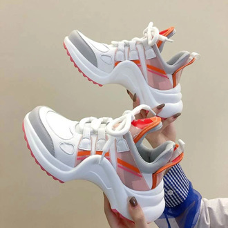 Hot Selling Fashion Shoes Ultra Breathable Mesh Leather Casual Shoes Lace Up Trainers Brand Street Styles Women Sneakers AA-511