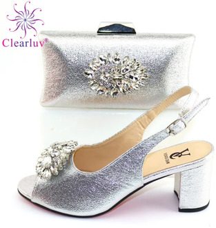 Hot Selling Nigerian Design Italian Women Shoes and Bag Set High Quality Nigerian Lady Shoes Matching Bag with Crystal