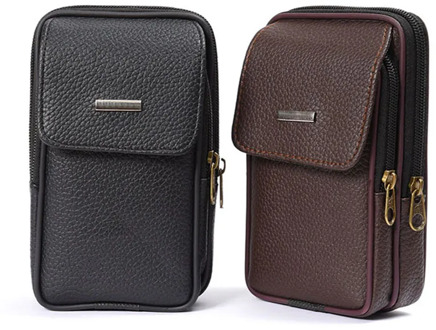 Hot selling! Soft Leather Men's Waist bag male Belt Waist Pack Cell Phone bags Black Brown 2 style Leather Men's bags 2020