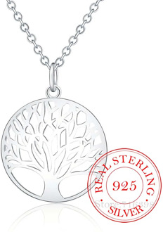 Hot Tree of Life Crystal Round Small Pendant Necklace 925 sterling silver Bijoux Collier Elegant Women Jewelry Gift Dropshipping