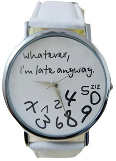Hot Women Leather Watch Whatever I am Late Anyway Letter Watches White Unisex Fashion Sport Watches Часы Женские Наручные