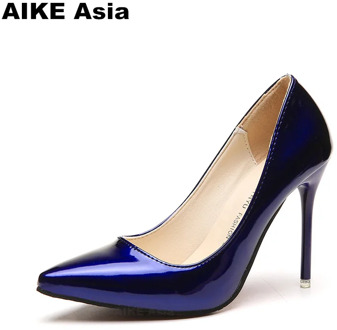 Hot Women Shoes Pointed Toe Pumps Patent Leather Dresshigh Heels Boat Wedding Zapatos Mujer Red wedding Blue Red Black Apricot