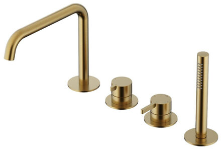 Hotbath Ace Badmengkraan - Badrandcombinatie - éénhendel - 2-weg omstel - handdouche - uitloop - Geborsteld Messing PVD AC073BBP Messing geborsteld (goud)