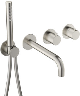 Hotbath Afbouwdeel -Inbouw Bad thermostaat Ace Met 2-Weg Stop-Omstel Met Uitloop Handdouche/ Doucheslang Geborsteld Nikkel