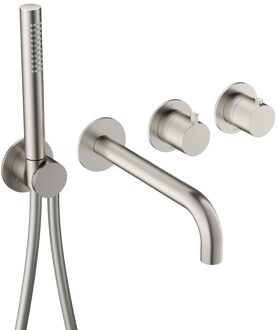 Hotbath Afbouwdeel -Inbouw Bad thermostaat Hotbath Ace Met 2-Weg Stop-Omstel Met Uitloop Handdouche/ Doucheslang Geborsteld Nikkel