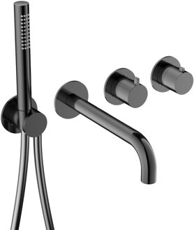 Hotbath Afbouwdeel -Inbouw Bad thermostaat Hotbath Ace Met 2-Weg Stop-Omstel Met Uitloop Handdouche/ Doucheslang Gepolijst Zwart PVD