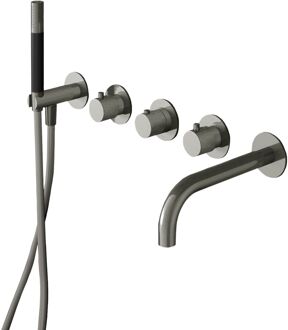 Hotbath Cobber afbouwdeel inbouw bad thermostaat met 2 stopkranen met uitloop geborsteld nikkel CB7072EXTGN Nikkel geborsteld (RVS)