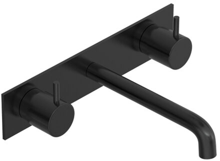 Hotbath COBBER Afbouwdeel - Wastafelmengkraan 3 gats inbouwbrug achterplaat 18CM uitloop Geborsteld zwart PVD CB006TEXT18MBP Zwart geborsteld