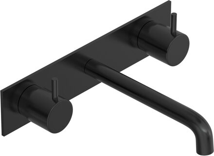 Hotbath COBBER Afbouwdeel - Wastafelmengkraan 3 gats inbouwbrug achterplaat 18CM uitloop Geborsteld Zwart PVD (CB006TEXT18MBP)