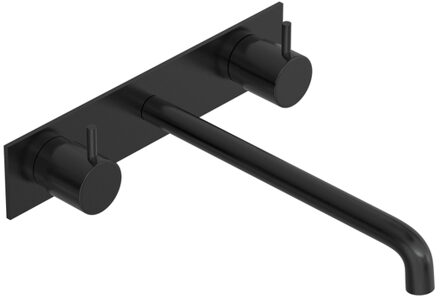 Hotbath COBBER Afbouwdeel - Wastafelmengkraan 3 gats inbouwbrug achterplaat 25CM uitloop Geborsteld zwart PVD CB006TEXT25MBP Zwart geborsteld