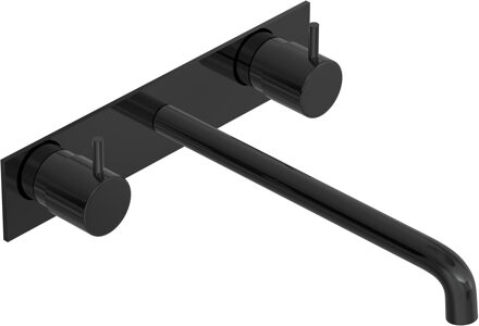 Hotbath COBBER Afbouwdeel - Wastafelmengkraan 3 gats inbouwbrug achterplaat 25CM uitloop Gepolijst Zwart PVD (CB006TEXT25PBP)