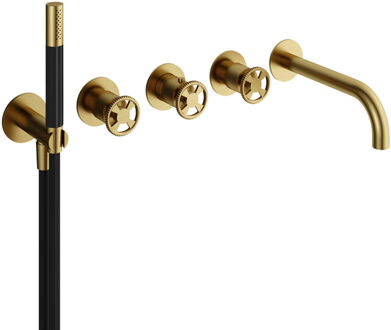 Hotbath Cobber @work afbouwdeel met inbouwdeel voor douchethermostaat met 2 stopkranen met uitloop geborsteld messing pvd HBCB7072 / CW7072EXTBBP Messing geborsteld PVD (goud)