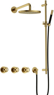 Hotbath Cobber @work complete thermostatische douche inbouwset met 2 stopkranen en glijstang, geborsteld messing pvd