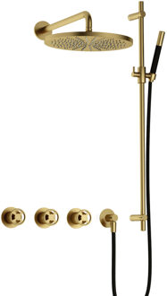 Hotbath Cobber @work complete thermostatische douche inbouwset met 2 stopkranen en m106 en glijstang, geborsteld messing pvd