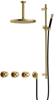 Hotbath Cobber @work complete thermostatische douche inbouwset met 2 stopkranen en plafondbuis 15 cm, m106 en glijstang, geborsteld messing pvd