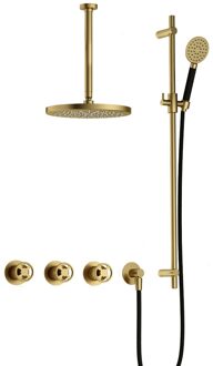 Hotbath Cobber @work complete thermostatische douche inbouwset met 2 stopkranen en ronde handdouche, plafondbuis 30 cm en glijstang, geborsteld