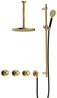 Hotbath Cobber @work complete thermostatische douche inbouwset met 2 stopkranen en ronde handdouche, plafondbuis 30 cm, m106 en glijstang, geborsteld