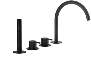 Hotbath Cobber Badrandcombinatie met draaibare mengkraan omstel en handdouche Mat zwart CB073BL Zwart mat