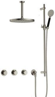 Hotbath Cobber complete thermostatische douche inbouwset cobber 70 met 2 stopkranen met ronde handdouche, plafondbuis 15 cm, 30 cm hoofddouche en