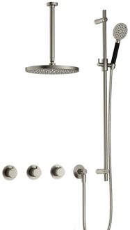 Hotbath Cobber complete thermostatische douche inbouwset cobber 70 met 2 stopkranen met ronde handdouche, plafondbuis 30 cm, 30 cm hoofddouche en