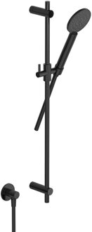 Hotbath COBBER Glijstang 90 cm met wandaansluitbocht, doucheslang 1,5 mtr en handdouche Geborsteld Zwart PVD (M308MBP)