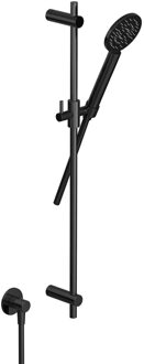 Hotbath COBBER Glijstang 90 cm met wandaansluitbocht, doucheslang 1,5 mtr en handdouche Gepolijst Zwart PVD (M308PBP)