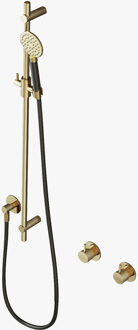 Hotbath Cobber glijstang 90cm met wandaansluitbocht 150cm doucheslang en ronde handdouche messing gepolijst PVD M308NBP