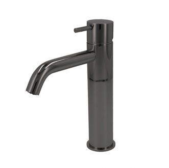 Hotbath Cobber hoge wastafelkraan met gebogen uitloop zwart chroom