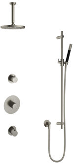 Hotbath Cobber IBS20 Regendoucheset inbouw - 15cm plafondarm - 20cm ronde hoofddouche - staafhanddouche - glijstang - nikkel geborsteld IBS20GN27 Nikkel geborsteld (RVS)