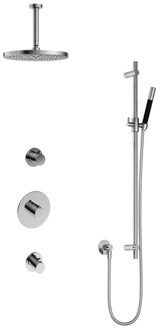 Hotbath Cobber IBS20 Regendoucheset inbouw - 15cm plafondarm - 30cm ronde hoofddouche - staafhanddouche - glijstang - chroom IBS20CR257 Chroom hoogglans