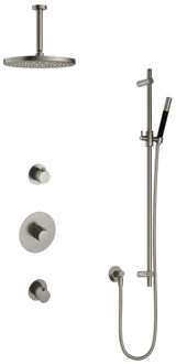 Hotbath Cobber IBS20 Regendoucheset inbouw - 15cm plafondarm - 30cm ronde hoofddouche - staafhanddouche - glijstang - nikkel geborsteld IBS20GN257 Nikkel geborsteld (RVS)