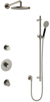 Hotbath Cobber IBS20 Regendoucheset inbouw - 35cm wandarm - 20cm ronde hoofddouche - 3 standen handdouche - glijstang - nikkel geborsteld IBS20GN17 Nikkel geborsteld (RVS)