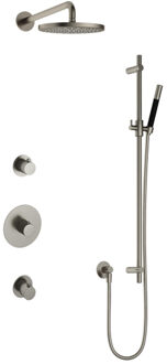 Hotbath Cobber IBS20 Regendoucheset inbouw - 35cm wandarm - 20cm ronde hoofddouche - staafhanddouche - glijstang - nikkel geborsteld IBS20GN7 Nikkel geborsteld (RVS)