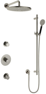 Hotbath Cobber IBS20 Regendoucheset inbouw - 35cm wandarm - 30cm ronde hoofddouche - 3 standen handdouche - glijstang - nikkel geborsteld IBS20GN157 Nikkel geborsteld (RVS)