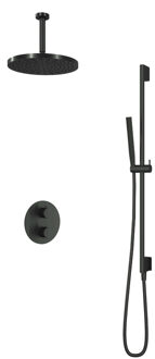 Hotbath Cobber IBS20A Regendoucheset inbouw - 15cm plafondarm - 30cm ronde hoofddouche - staafhanddouche - glijstang - mat zwart IBS20ABL257 Zwart mat