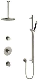 Hotbath Cobber IBS20GN inbouwdouche met 30cm plafondbuis, 30cm hoofddouche en glijstang geborsteld nikkel