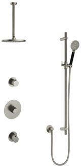 Hotbath Cobber IBS20GN inbouwdouche met 3s handdouche, 30cm plafondbuis en glijstang geborsteld nikkel