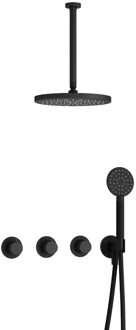 Hotbath Cobber IBS70 inbouwdouche met ronde handdouche, 30cm plafondbuis en 30cm hoofddouche zwart mat