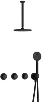 Hotbath Cobber IBS70 inbouwdouche met ronde handdouche en 30cm plafondbuis zwart mat