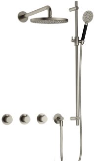 Hotbath Cobber IBS70 Regendoucheset inbouw - 38.5cm wandarm - 20cm ronde hoofddouche - 3 standen handdouche - glijstang - nikkel geborsteld IBS70GN17 Geborsteld Nikkel