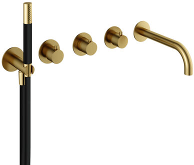 Hotbath Cobber Inbouw bad thermostaat met 2 stopkranen met uitloop geborsteld messing (goud) PVD HBCB7072 / CB7072EXTBBP Messing geborsteld (goud)