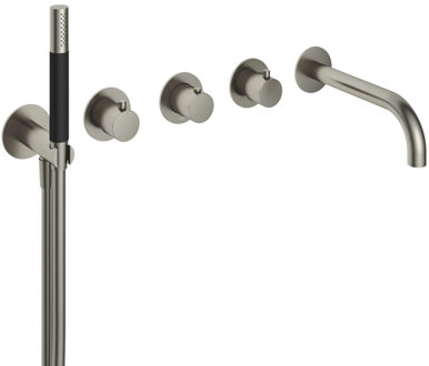 Hotbath Cobber Inbouw bad thermostaat met 2 stopkranen met uitloop geborsteld nikkel HBCB7072 / CB7072EXTGN Nikkel geborsteld (RVS)