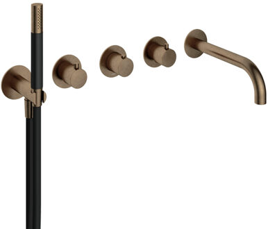 Hotbath Cobber Inbouw bad thermostaat met 2 stopkranen met uitloop verouderd messing HBCB7072 / CB7072EXTAB Messing verouderd verweerd (goud)