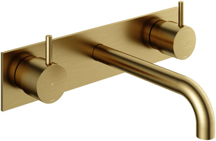 Hotbath Cobber inbouw wastafelkraan 18cm met plaat geborsteld messing PVD