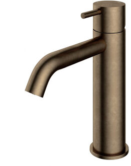 Hotbath Cobber middelhoge wastafelkraan met gebogen uitloop zonder waste verouderd messing CB003MCAB Messing verouderd verweerd (goud)