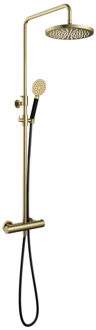 Hotbath Cobber thermostatische regendoucheset met 30cm ronde hoofddouche ronde handdouche messing geborsteld SDS9BB15 Messing geborsteld (goud)