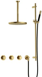 Hotbath Cobber X complete thermostatische douche inbouwset cobberx 70 met 2 stopkranen met plafondbuis 30 cm, m106 en glijstang, geborsteld messing